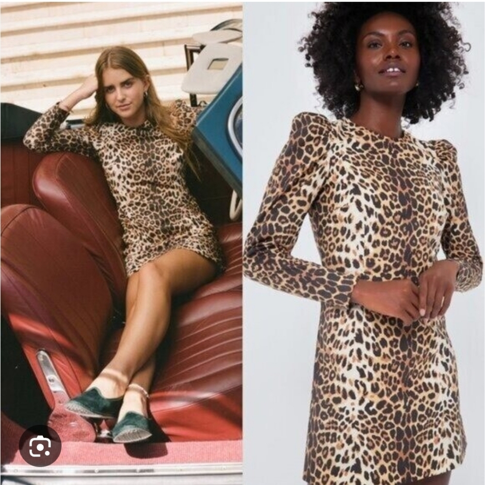 Tuckernuck Leopard Print Long-Sleeve Mini Dress - Brown, Black, Cream